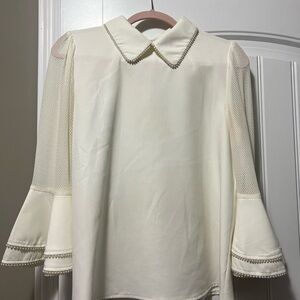 Gracia Cream Blouse with Mesh Bell Sleeves